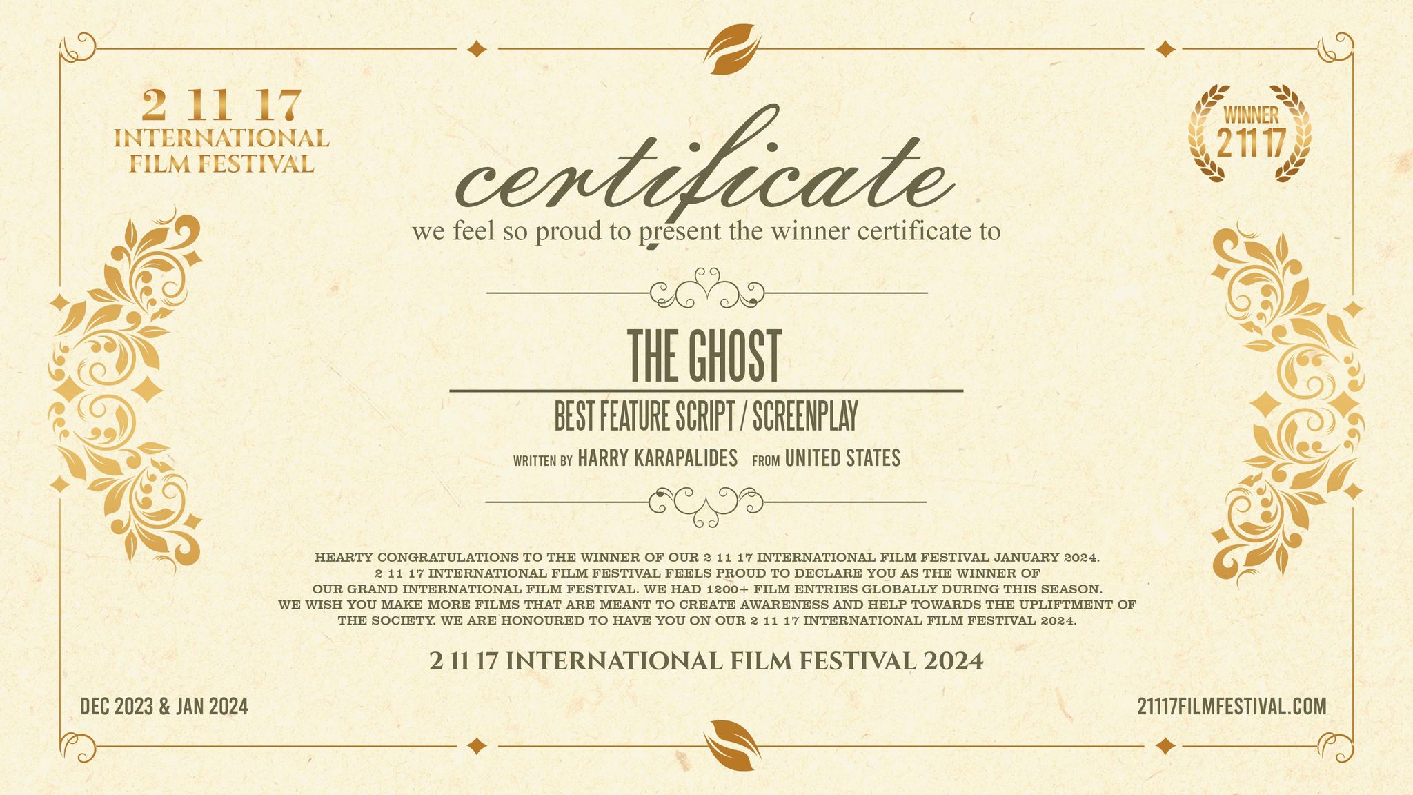 H.Karapalides.2.11.17.INTERNATION.FILM.AWARDS.Hayride.BEST.TRAILER.Certificate (2)